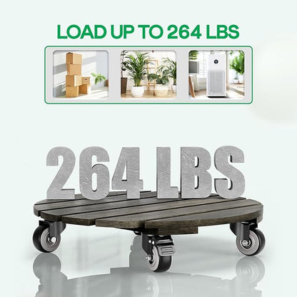 Idzo 2pack Wood Plant Caddy With Wheels Heavy Duty, 264 Lbs Capacity, 12 Inch Acacia Hardwood Plant Dolly, Plant Stand with 360° Lockable Wheels for Plant Pots, Heavy Objects Hauling - Black