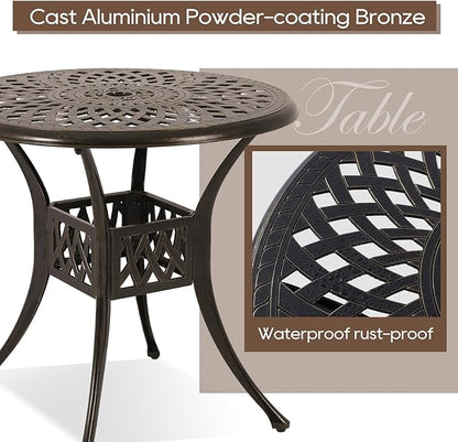 Patio Dining Table,Cast Aluminum Patio Table with Umbrella Hole, Outdoor Bistro Table for Backyard, Garden, Patio