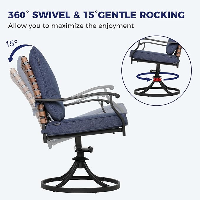 Grand patio 2-Piece Outdoor Dining Chair Set, 2 Leather-Look Wicker 360-Degree Swivel Patio Chair, Blue