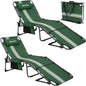 KingCamp 2 Pack Folding Lounge Chair Outdoor, Tanning Chair with Face Hole Comfy Adjustable 5-Position Foldable Chaise Chaser Lounger for Outside Beach Patio Sun Bathing Pool, Green/White