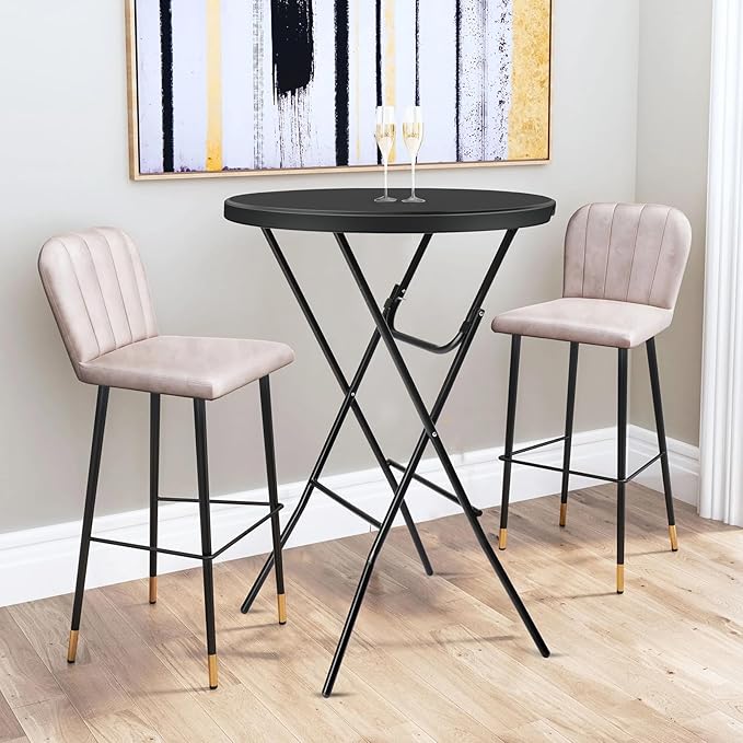 VINGLI 32" Plastic Folding Round Table Bar Height, HDPE Matrial with Gray Metal Finish, High Top Table for Outdoor Party, Cafes, Restaurants, Backyard, Dining Room, Wedding Event,1 Pack, Black