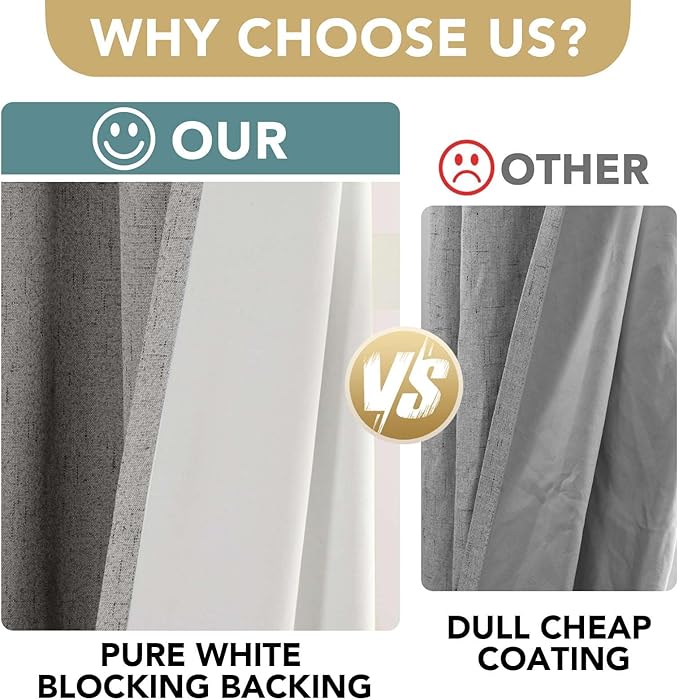 H.VERSAILTEX Linen Blackout Curtains 108 Inches Long 100% Blackout Thermal Insulated Textured Linen Look Curtain Draperies Anti-Rust Grommet, Energy Saving with White Liner, 2 Panels, Dove Gray