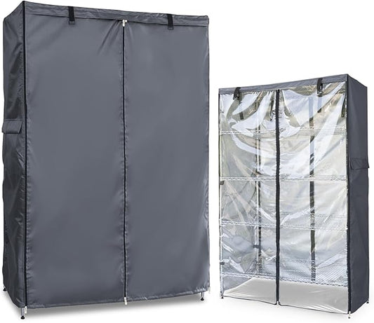 Waterproof Shelf Cover,600D Heavy Duty Dustproof Storage Wire Rack Covers,Outdoor Shelving Covers for Wire Shelves with Zipper 30''x14''x62'',Clear Front.