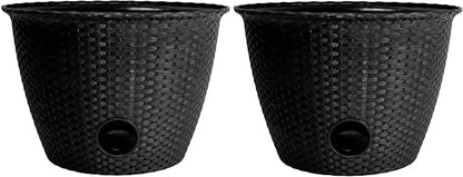The HC Companies 18 inch Woven Garden Hose Holder, Lightweight UV-Resistant Plastic Water Hose Holder with 100-Foot Capacity, 2-Pack Water Hose Pots for Garden, Patio & Home Organization, Black
