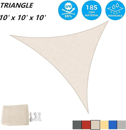 AsterOutdoor Sun Shade Sail Triangle 10' x 10' x 10' UV Block Canopy for Patio Backyard Lawn Garden Outdoor Activities, Cream