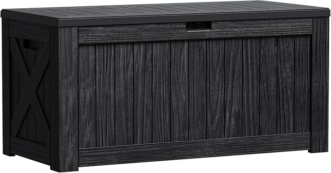 Deck Box, 120 Gallon Resin Outdoor Storage Container with Lid in Black