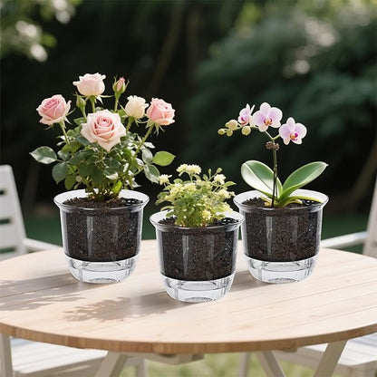 Plant Pots 6 inch Set of 3, Self Watering Pots for Indoor Outdoor Plants Flowers, Self Watering Planters with Reservoir, Drainage Hole and Absorbent Cotton Rope (3 Large)