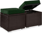 Best Choice Products Set of 2 Wicker Ottomans, Multipurpose Outdoor Furniture for Patio, Backyard, Additional Seating, Footrest, Side Table w/Storage, Removable Cushions - Midnight Green/Brown