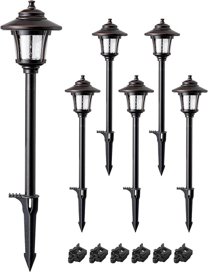 EDISHINE Low Voltage Landscape Lights, 12V 3W 120LM 3000K Seed Glass Outdoor Landscape Path Lights with Connectors, ORB Waterproof Electric LED Pathway Light Wired for Walkway Garden Yard, 6 Pack
