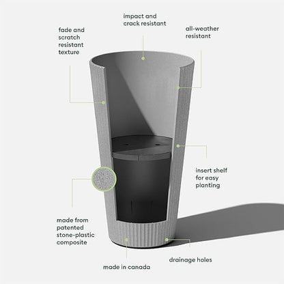 Veradek Demi Series Tall Planter for Porch, Patio, Backyard | Durable Plastic-Stone Composite Material | Modern Décor for Tall Plants, Grasses