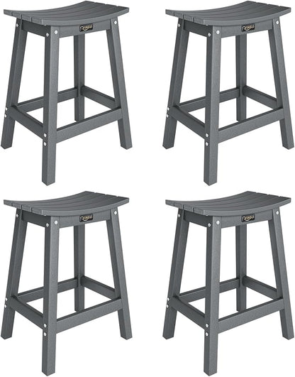 VINGLI 24 Inch Outdoor Bar Stools Set of 4, HDPE Weather Resistance Counter Height Bar Stools Durable Heavy Duty Patio Chairs for Bar Deck Balcony Kitchen Counter and Yard (Gray, 24 Inch 4 PC)