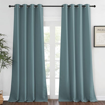 NICETOWN Blackout Greyish Blue Curtain & Drape 108 inches Long - Energy Saving Thermal Drape Grommet Sound Reducing Light Blocking Window Treatment for Bedroom (1 Panel, W52 x L108)