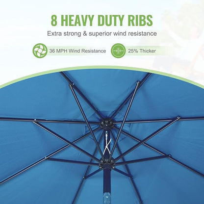 Backyard Expressions 9 ft. Patio Umbrella, Market Table Umbrella w/Tilt and Crank, 8 Ribs