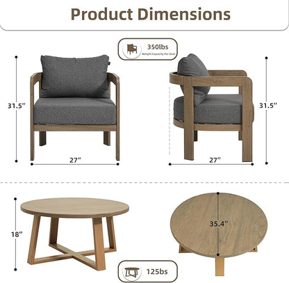 Outdoor Patio Furniture Set, 5 Pieces Modern Metal Patio Conversation Set with 6" Thick Cushions, Outdoor Lounge Sofa 350lbs for Backyard Porch Balcony, Grey