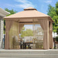 Aoxun Outdoor Gazebo for Patio 10x10 Metal Frame Canopy with Double Roofs Heavy Duty Party Tent and Shelter with Mosquito Netting and Privacy Screen for Backyard, Lawn, Garden, Deck (Khaki)