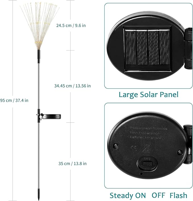 JJGoo Solar Firework Lights, 2 Pack 150 LEDs 2 Lighting Modes Solar Lights Outdoor Waterproof for Garden Patio Walkway Pathway Party Wedding Christmas Decorative - Blue
