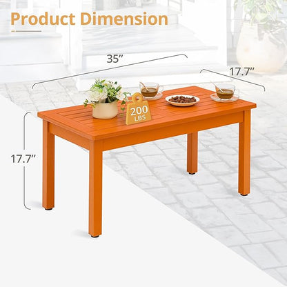 LUE BONA Outdoor Coffee Table Rectangle, HDPS Patio Coffee Tables for Outside, All Weather Patio Coffee Table with Slatted Tabletop for Deck, Garden, Balcony, Indoor or Outdoor Use, Orange