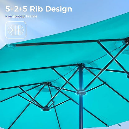 SUPERJARE 13FT Outdoor Umbrella for Patio, Double sided Pool Umbrellas with Fade Resistant Canopy, Large Table Umbrella for Deck, Market, Backyard - Light Blue