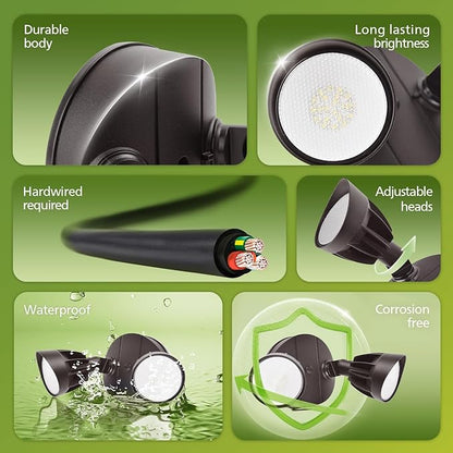 Philips 44W 3500LM ‌LED Security Flood Light‌ ‌Outdoor‌，Switch Controlled Aluminum ‌Security Light‌, 2 Adjustable Heads，5000K Daylight，Wet Location for Patio, Garden, Yard Lights