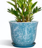 Ceramic Planter - 10 Inch Plant Pot for Indoor Outdoor, Large Round Flower Pots with Drainage Hole and Saucer, Modern Decorative Plant Pots, Garden House Decor, House Warming Gifts, Blue