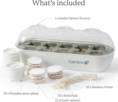 GARDYN Complete Microgreens Growing Kit - Indoor Herb Garden - Indoor Hydroponics Growing System Kit Nursery Seed Starter Tray, 20 Seed Pads, Bamboo Wicks,10 Grow Plates