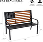 Outdoor Bench, 50-Inch Cast Iron Frame, Americana Back in Black or Woodgrain