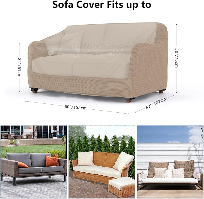 Sofa Cover for 3-Seater Patio Sofa, Waterproof Polyester, Brown