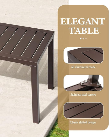 Crestlive Products Outdoor Side Table,Aluminum Rectangular Side/End Table, Small Patio Coffee Bistro Table for Outdoor Indoor (Brown)