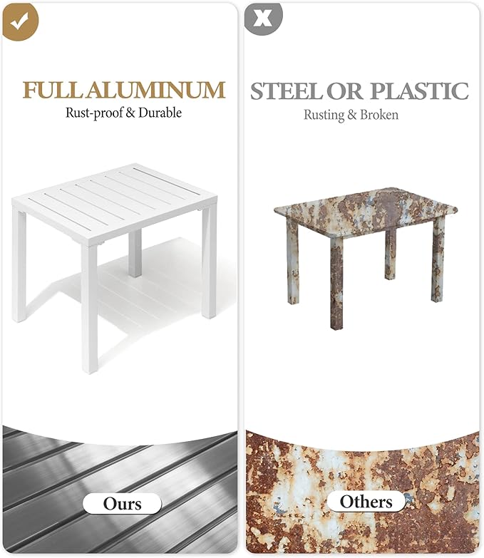 Crestlive Products Aluminum Outdoor Side Table,White Rectangular End Table,Easy Assembly Small Coffee Bistro Table for Patio Pool Balcony