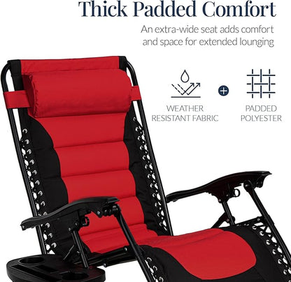 Best Choice Products Oversized Padded Zero Gravity Chair, Folding Outdoor Patio Recliner, XL Anti Gravity Lounger for Backyard w/Headrest, Cup Holder, Side Tray, Polyester Mesh - Red