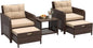 LHBcraft Outdoor Furniture 5 Piece Patio Conversation Set, PE Rattan Patio Set with Soft Cushions & Coffee Table, Outside Furniture with Hidden Ottoman for Porch, Lawn, Garden, Balcony, Brown