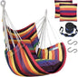 Halalona Hammock Chair Hanging Hammock Chair Rope Swing 2 Cushions Included-Sturdy & Durable Soft Cotton Hand Woven Hammock Swing for Bedroom, Porch, Patio-Indoor/Outdoor
