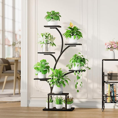 Plant Stand Indoor with Grow Lights, 7 Tiered Indoor Plant Shelf, 49" Corner Plant Stands for Indoor Plants, Metal Plant Flower Display Shelf, Tree-Shaped Plant Rack for Home, Black