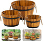 Set of 3 Wooden Flower Boxes Outdoor, Durable Acacia Wood Barrel Planters for Outdoor Plants with Ergonomic Handles, Drainage Holes, Multiple Sizes Wood Bucket Planter for Home Décor