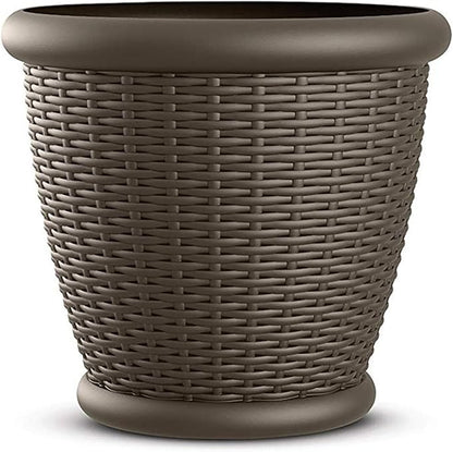 Suncast 4 Pack Wicker Planter w/ Drillable Drain Holes, Decorative Indoor/Outdoor Pot, 18in, Java