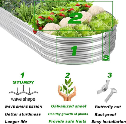 Raised Garden Bed 6.5ft Galvanized Planter Box Outdoor, Rot-Resistant Oval Large Metal Garden Bed Planter for Vegetables Flower Herb