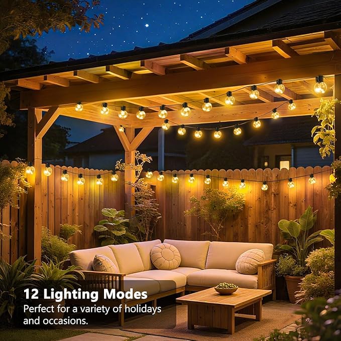 Outdoor String Lights Battery Powered, 22ft 20 LED Bulbs Hanging Patio Lights Dimmable w/Timer & Remote, Globe Bulb Shatterproof Waterproof for Outdoor Indoor Decor - Warm White & Multicolor