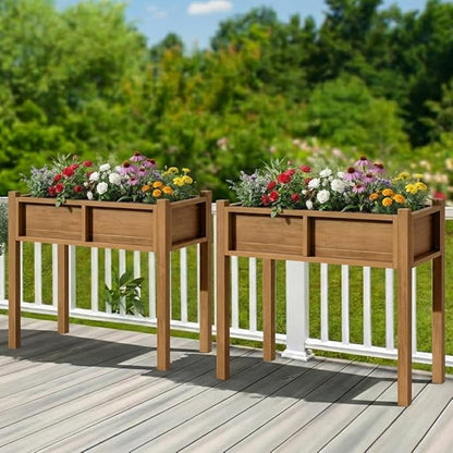 YITAHOME Elevated Garden Bed HDPE Raised Garden Bed with Legs & Drainage Hole Poly-Wood Weatherproof Elevated Planter Box Patio Planters for Vegetables Flowers Plant Bed for Garden, Teak