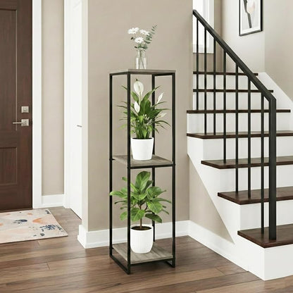 46" Tall Plant Stand Indoor, 3-Tier Modern Plant Shelf, Corner Flower Pot Holder Organizer for Living Room Balcony Patio Garden (Oak Grey)