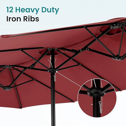 DUMOS 15FT Large Patio Umbrella with Base Included, Rectangle Table Umbrella Outdoor Patio, Outside Umbrellas for Deck, Market, Backyard, Wine Red