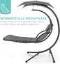 Outdoor Hanging Curved Steel Chaise Lounge Chair Swing w/Built-in