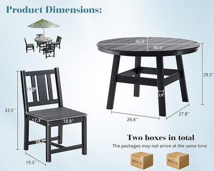 AMERLIFE 5 Piece HDPE Outdoor Dining Table & Chairs Set, All-Weather Patio Table and Chairs Set Furniture with Umbrella Hole for Garden, Backyard, Poolside, Seaside, Black