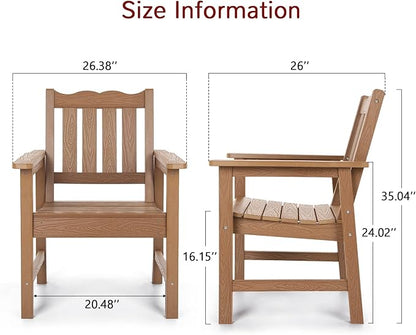 Stoog Oversized All-Weather Garden Bench & Chairs Set, 3-Piece Patio Furniture Set, Include 2 Chairs and 1 Garden Bench, for Porch, Backyard, Lawn, Pool and Deck, Teak