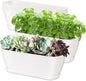 4-Piece White Rectangular Window Sill Planters with Drainage Holes and Trays (11 Inches) for Basil, Orchids, and Succulents Modern Herb Garden Planters Suitable for Indoor/Outdoor Plants