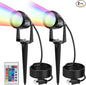 1500LM LED High Brightness Outdoor Landscape Lighting 15W RGBCW Color Changing Landscape Lights Remote Control Spot-Lights with Plug in IP66 Waterproof Flood Light for Garden - 2 Pack