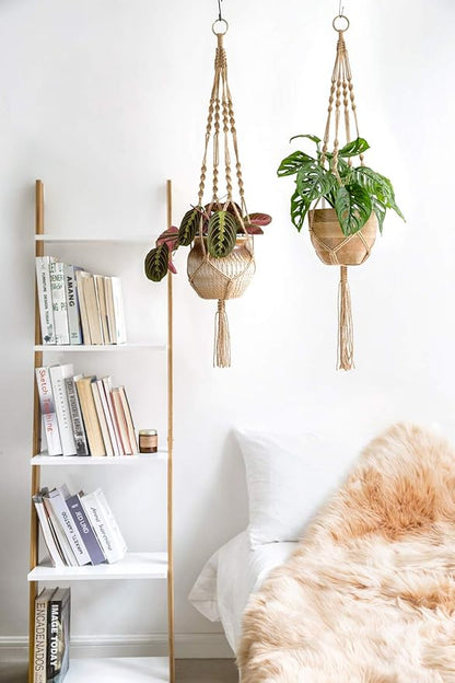 Mkono 2 Pack Macrame Plant Hangers Indoor Hanging Planter Basket Decorative Flower Pot Holder Jute Rope for Indoor Outdoor Home Decor 4 Legs 40 Inch, Brown