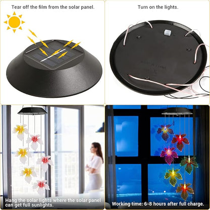 Toodour Solar Wind Chimes, Color Changing Maple Leaf Wind Chime, LED Mobile Wind Chimes, Waterproof Outdoor Wind Chime Lights for Garden, Patio, Party, Window, Thanksgiving