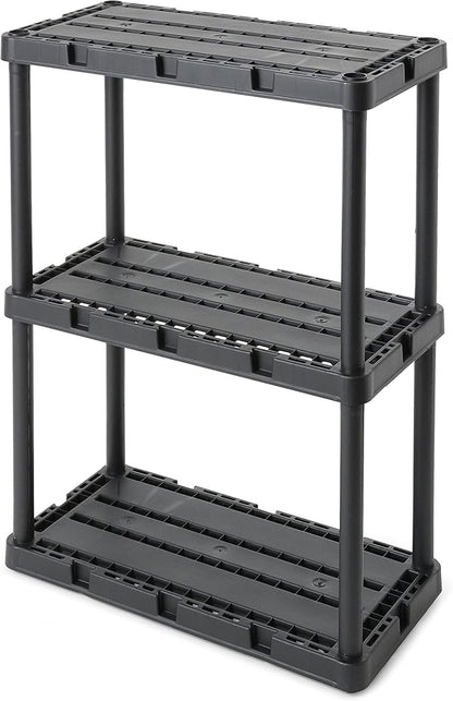 Gracious Living 3 Pack Light Duty Storage Shelves, Knect-A-Shelf 3-Shelf Ventilated Shelving Rack Organizer for Home, Garage, Basement, Laundry, Black