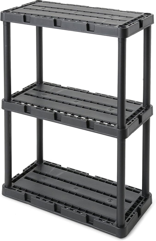 Gracious Living 4 Pack Light Duty Storage Shelves, Knect-A-Shelf 3-Shelf Ventilated Shelving Rack Organizer for Home, Garage, Basement, Laundry, Black