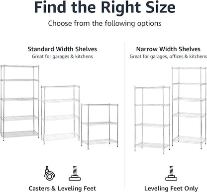 Amazon Basics 5-Shelf Adjustable Storage Shelving Unit for Garage, Steel Wire Rack, 200 Pound Loading Capacity per Shelf, 23.2" x 13.4" x 60", Chrome Finish